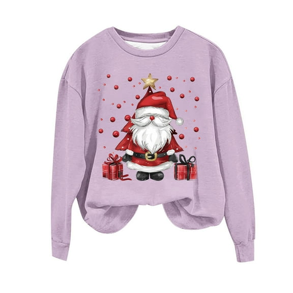 GA WEIHUA Reduced,Santa Claus Sweatshirt for Women Ugly Christmas Long Sleeve Pullover Shirt Plus Size Crew Neck Tunic Tops(Purple,X-Large)