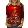 thumbnail image 1 of GA WEIHUA Reduced,Women's Slim-Fit 3/4 Sleeve Crew Neck T-Shirt Christmas Tops Cute Xmas Tree Vintage Tees Merry Christmas Shirts(Red,Small), 1 of 5