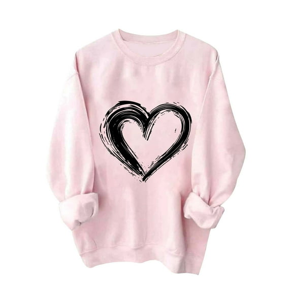 GA WEIHUA Reduced,Valentines Sweatshirts for Women Cute Long Sleeve Pullover Crewneck Casual Holiday Tops Trendy Love Heart Graphic Sweatshirt(Pink,S)