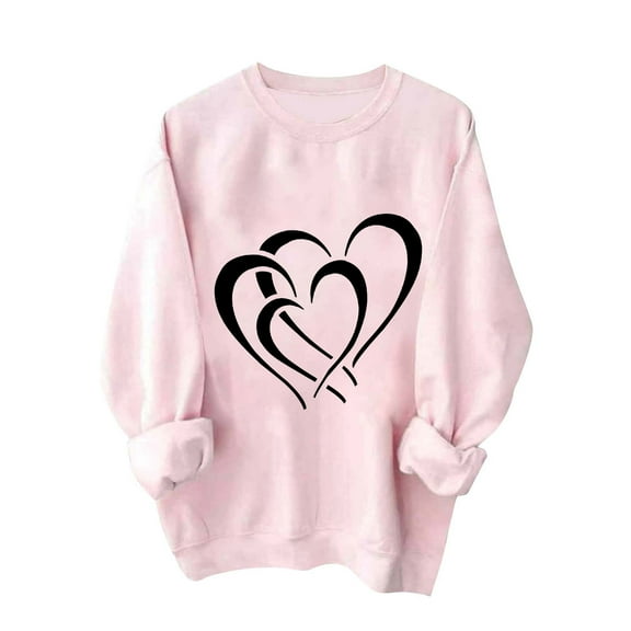 GA WEIHUA Reduced,Valentines Sweatshirts for Women Cute Long Sleeve Pullover Crewneck Casual Holiday Tops Trendy Love Heart Graphic Sweatshirt(Pink,XL)