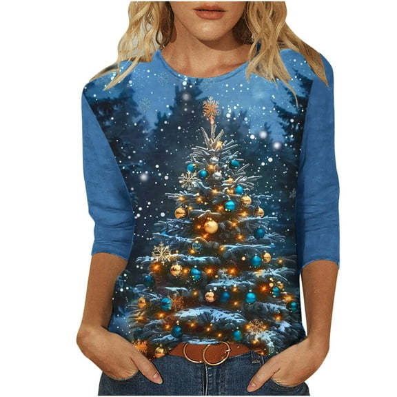 GA WEIHUA Reduced,Women's Casual 3/4 Sleeve Loose Tunic Tops Christmas Printed Tshirts Graphic Tee Blouses Shimmer Glitter Tops(Black,Medium)