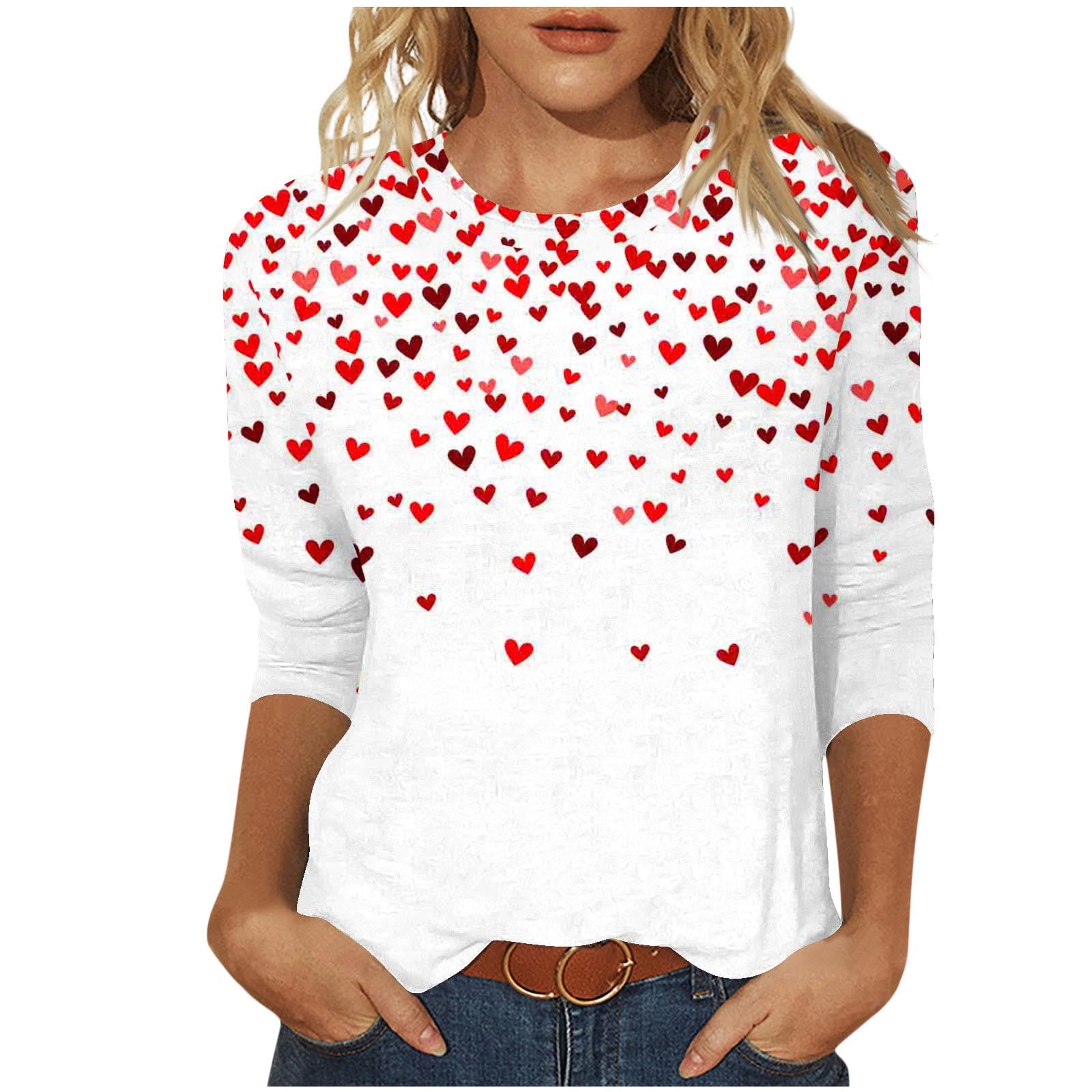 Small Red Heart Bi-Color Stripe Tee Women