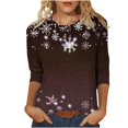 thumbnail image 1 of GA WEIHUA Reduced,Womens Tops Casual 3/4 Sleeve Shirts Crew Neck Loose Casual Blouses Vintage Christmas Graphic Print Tshirts(Brown,3X-Large), 1 of 5
