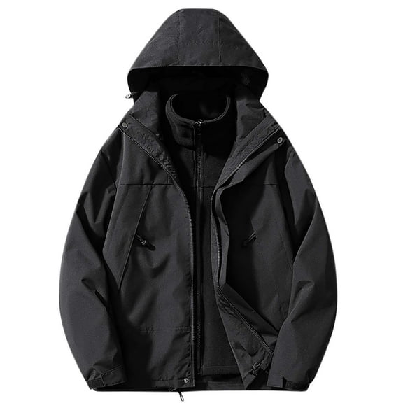 GA WEIHUA Saving,Men's Fleece Hoodie Full Zip Double Layer Hoodies Jacket Warm Fuzzy Winter Solid Color Coats Basic Outdoor Athletic Sweatshir with Zip Pockets(Black,M)