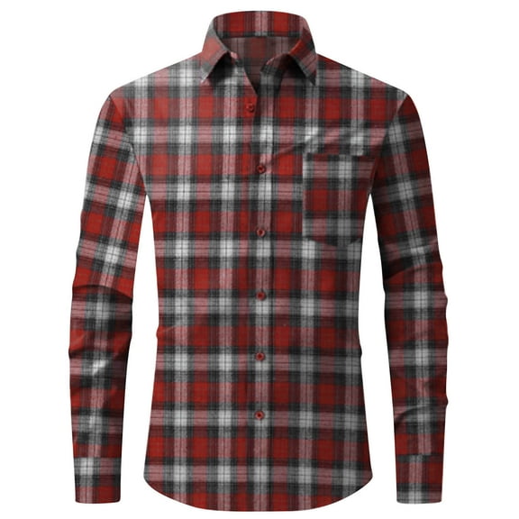 GA WEIHUA Saving,Men's Plaid Shirts Regular Fit Long Sleeve Button Down Shirt for Men Basic Lightweight Collared Vintage Shirt Stretch Casual Buttin Up Top T Shirt(Red,XXL)