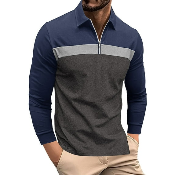 GA WEIHUA Saving,Men's Quarter Zip Polo Shirts Cotton Long Sleeve Golf T Shirts Vintage Slim Fit Tops(Gray,S)