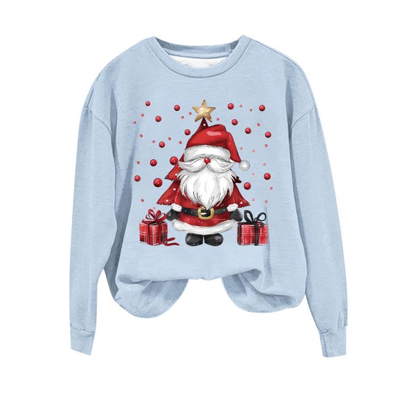 GA WEIHUA Saving,Santa Claus Sweatshirt for Women Ugly Christmas Long Sleeve Pullover Shirt Plus Size Crew Neck Tunic Tops(Light Blue,Small)