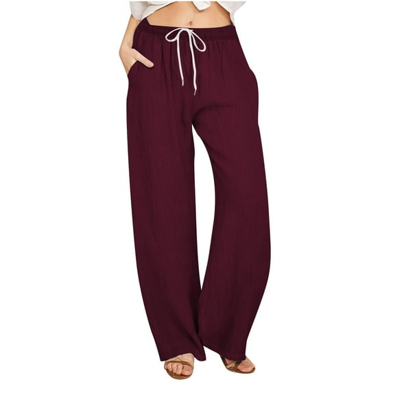 GA WEIHUA Saving,Sweatpants for Women Comfy Yoga Pants High Waist Stretchy Lounge Beach Pants Drawstring Athletic Sweatpant(Wine,Small)