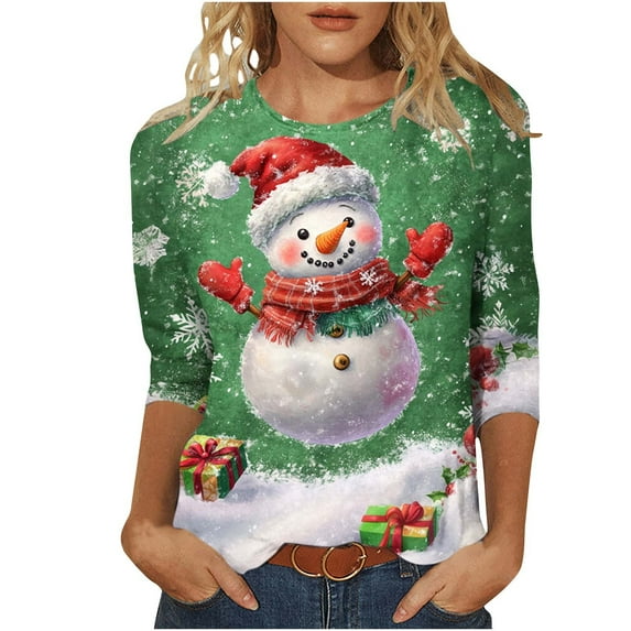 GA WEIHUA Saving,Ugly Christmas Tshirts Shirt for Women Plus Size Graphic T-Shirts 3/4 Sleeve Casual Tops Basic Tunic Blouse Work Tops for Women(Multicolor,Medium)