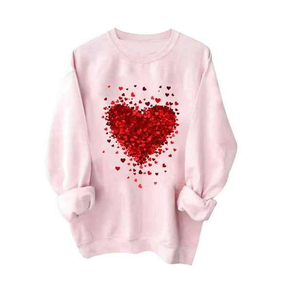 GA WEIHUA Saving,Valentine's Day Sweatshirt Women Funny Love Heart Graphic Shirts Casual Long Sleeve Valentine Pullover Tops Cute Crewneck Casual Tops(Pink,M)