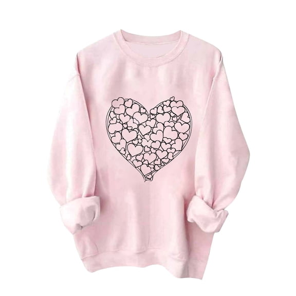 GA WEIHUA Saving,Valentine's Day Sweatshirt Women Funny Love Heart Graphic Shirts Casual Long Sleeve Valentine Pullover Tops Cute Crewneck Casual Tops(Pink,XXL)