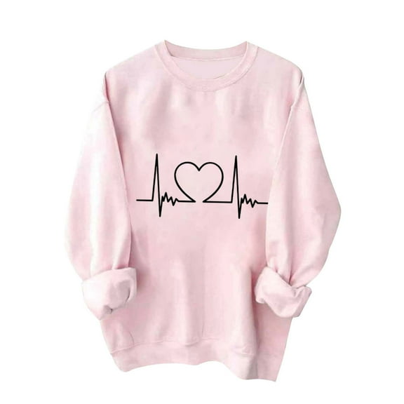 GA WEIHUA Saving,Valentines Sweatshirts for Women Cute Long Sleeve Pullover Crewneck Casual Holiday Tops Trendy Love Heart Graphic Sweatshirt(Pink,XL)