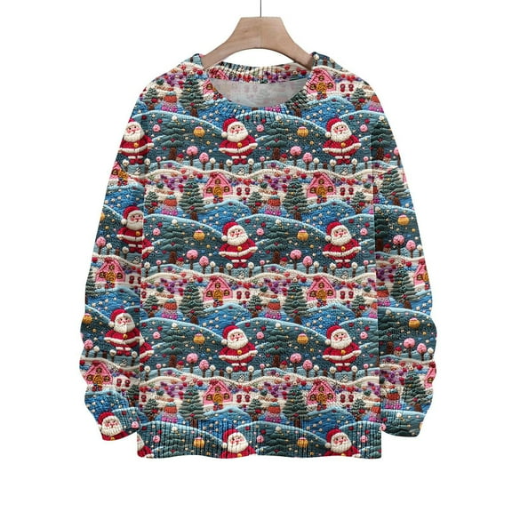 GA WEIHUA Saving,Women's Funny 3D Xmas Print Sweater Christmas Ugly Sweaters Cute Santa Tree Long Sleeve Pullover Holiday Pullover Tops for Women(Multicolor,L)