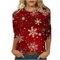 thumbnail image 1 of GA WEIHUA Saving,Women's Tops 3/4 Sleeve Round Neck Christmas Printed Tshirts Cute Tunic Loose Fit Pullover Blouses & Basic Tees(Wine,Small), 1 of 5