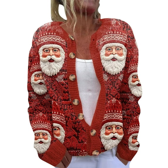GA WEIHUA Saving,Womens Open Front Button Down Sweater Cardigans Ugly Funny Xmas Tree Print Sweaters Long Sleeve Knit Cardigan Jackets(Multicolor,M)