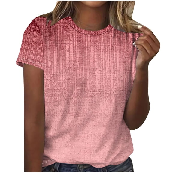 GA WEIHUA Short Sleeve T Shirts for Women,Summer Short Sleeve Shirt Blouses for Ladies,Casual Crew Neck Print Shirts(Pink,XL)