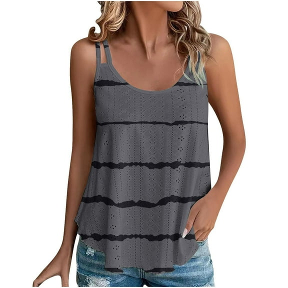 GA WEIHUA Striped Camisole for Women Sexy Square Neck Sleeveless Tank Tops Loose Fit Spaghetti Strap Camisoles Color Block Casual Summer Tunics Shirts(Gray,L)