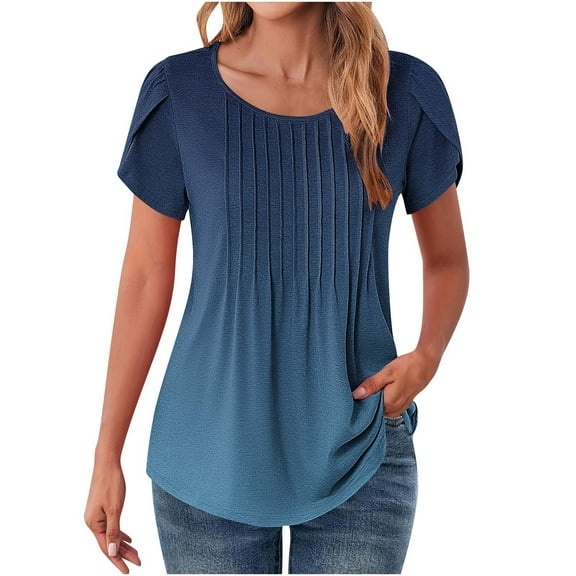 GA WEIHUA T Shirts for Women Petal Short Sleeve Summer Shirts Casual Dressy Tshirts Floral Printed Blouse Pleated Tees Tunic Tops(Multicolor,L)