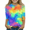 thumbnail image 1 of GA WEIHUA Toddler Girl's 3D Graphic T Shirt 2025 Spring Tie Dye Colorful Tops Kids Summer Fashion Blouses 3/4 Length Sleeve Tshirts Crewneck Outfits(Multicolor,3 Years), 1 of 4