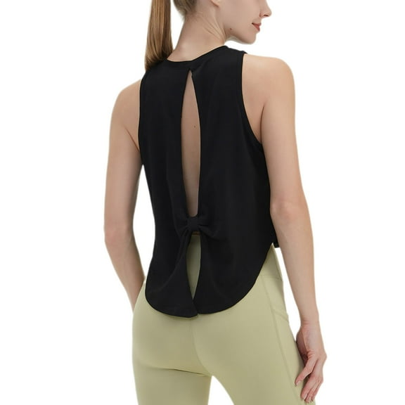 GA WEIHUA Women Back Hollow Sleeveless Workout Tops Crew Neck High Low Hem Tank Camis Athletic Casual Loose Shirts Running Yoga Tanks(Black,L)Saving