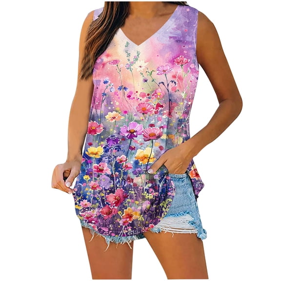 GA WEIHUA Women's Camisole Funny Printed Tunic Tshirts Summer Sleeveless Tank Tops Soft V Neck Cami Shirt(Multicolor,M)