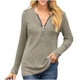 thumbnail image 1 of GA WEIHUA Women's Ribbed Knit Tunic Tops Quarter Zip Crewneck Pullover Sweater Casual Loose Long Sleeve T Shirts Comfy Solid Color Blouses(Khaki,M）, 1 of 6
