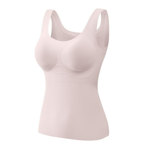 GA WEIHUA Women's Seamless Shapewear Tank Tops Padded Bra Shapewear Square Neck Camis Stretch Tummy Control Shaping Camisole Body Shaper Workout Top(Pink,XXL)