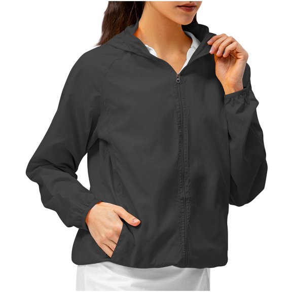 GA WEIHUA Women's Sun Protection Hoodie Jacket UV Quick Dry Hiking Outdoor Shirts Lightweight Athletic Workout Clothing Full Zipper Long Sleeve Workout Hooded,Black,XXXL