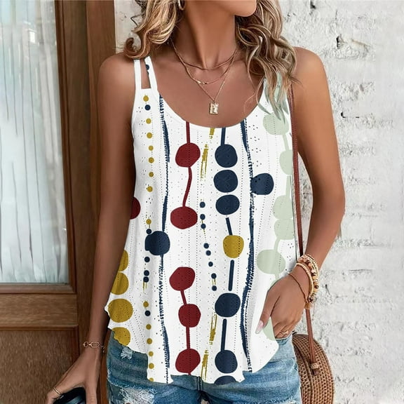 GA WEIHUA Women's Tank Tops Eyelet Sleeveless Shirts Summer U Neck Flowy Camisoles Spaghetti Strap Loose Fitting Casual Tees T Shirts Camis(White,XXL)