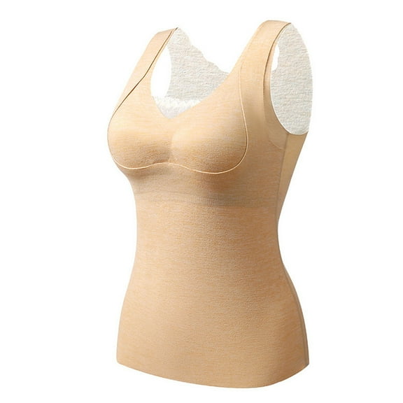 GA WEIHUA Women's Tummy Control Shapewear Tank Tops with Built in Bra Compression Padded Seamless Body Shaper Camisole Shirts(Beige,L)