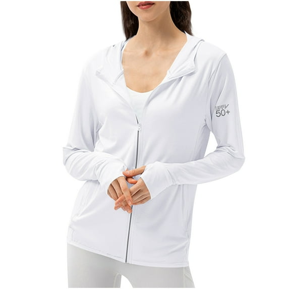 GA WEIHUA Women's UPF 50+ UV Sun Protection Hooded Jacket Full Zip Workout Shirts Long Sleeve Sun Hoodies Lightweight Long Sleeve Shirt Hiking Outdoor Athletic with Pocket,White,XXXL