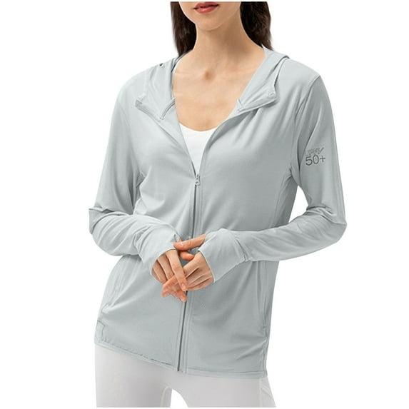 GA WEIHUA Women's UPF 50+ UV Sun Protection Hooded Jacket Full Zip Workout Shirts Long Sleeve Sun Hoodies Lightweight Long Sleeve Shirt Hiking Outdoor Athletic with Pocket,Gray,XXXL