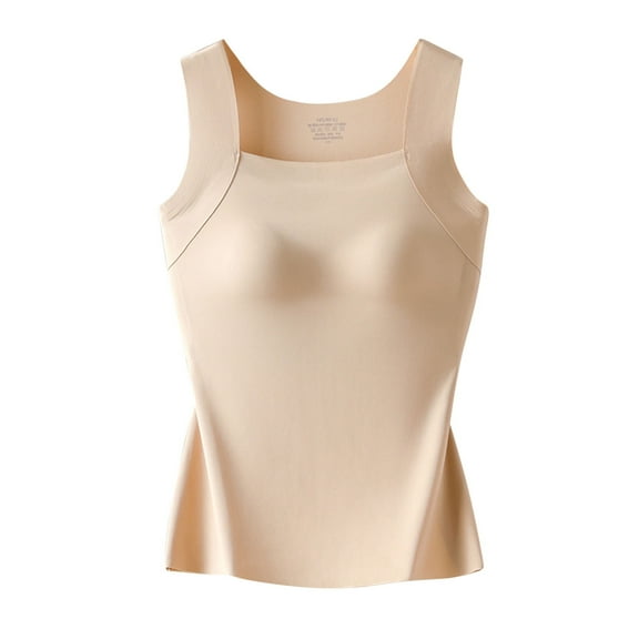 GA WEIHUA Womens Camisoles Tops with Built in Padded Bra Scoop Neck Seamless Tank Top Fitted Sleeveless Undershirts(Beige,M)