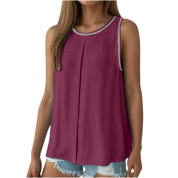 GA WEIHUA Womens Double Layer Sleeveless Camisoles Flowy Loose Fit Solid Color Tank Shirts Summer Crewneck Fashion Clothes(Wine,S)