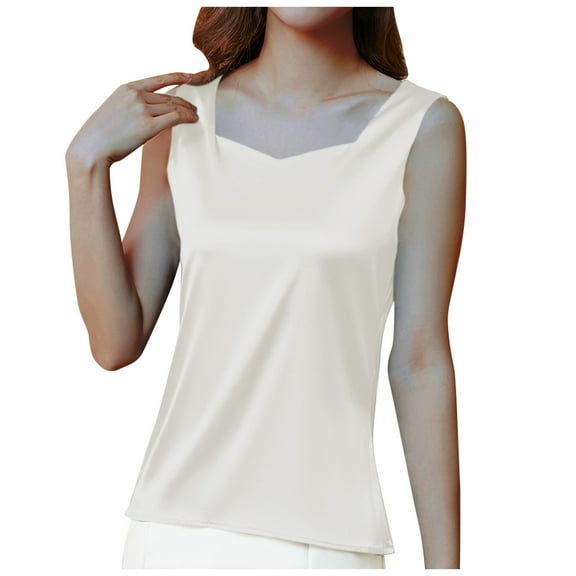 GA WEIHUA Womens Square Neck Satin Tanks Camisoles Loose Sleeveless Blouses Tank Shirt Casual Dressy Cami Basic Solid Color Blouse Outfits(White,XXXL)