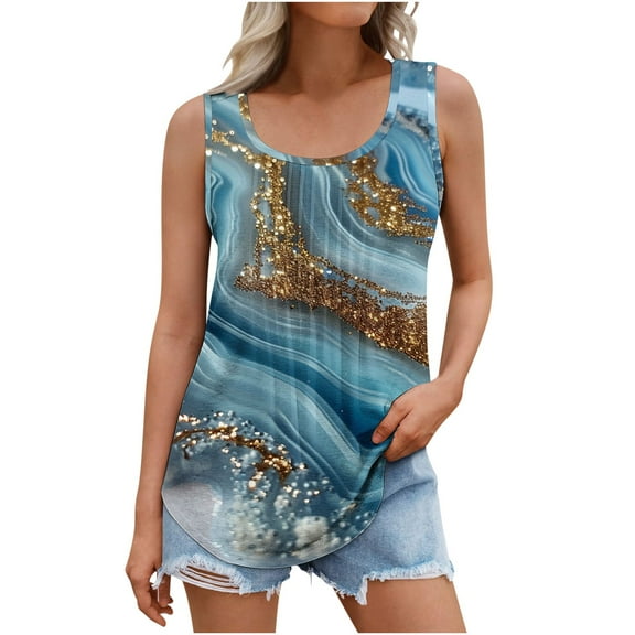 GA WEIHUA Womens Tank Tops Plus Size Casual Going Out Tops Summer Sleeveless Fashion Shirts Square Neck Loose Fit Basic Tees Flowal Curve Hem Camisole(Multicolor,XXL)