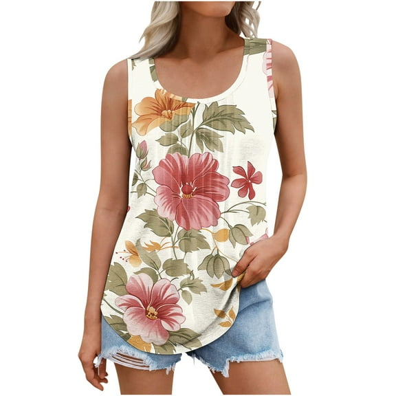 GA WEIHUA Womens Tank Tops Plus Size Casual Going Out Tops Summer Sleeveless Fashion Shirts Square Neck Loose Fit Basic Tees Flowal Curve Hem Camisole(Multicolor,XXXXL)