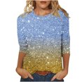 thumbnail image 1 of GA WEIHUA Womens Tops Summer Casual 3/4 Length Sleeve Shirts Gradient Glitter Print Tunics Trendy Crewneck Tees Loose Three Quarter Cute T Shirt Shirts(Multicolor,Blouses S), 1 of 4