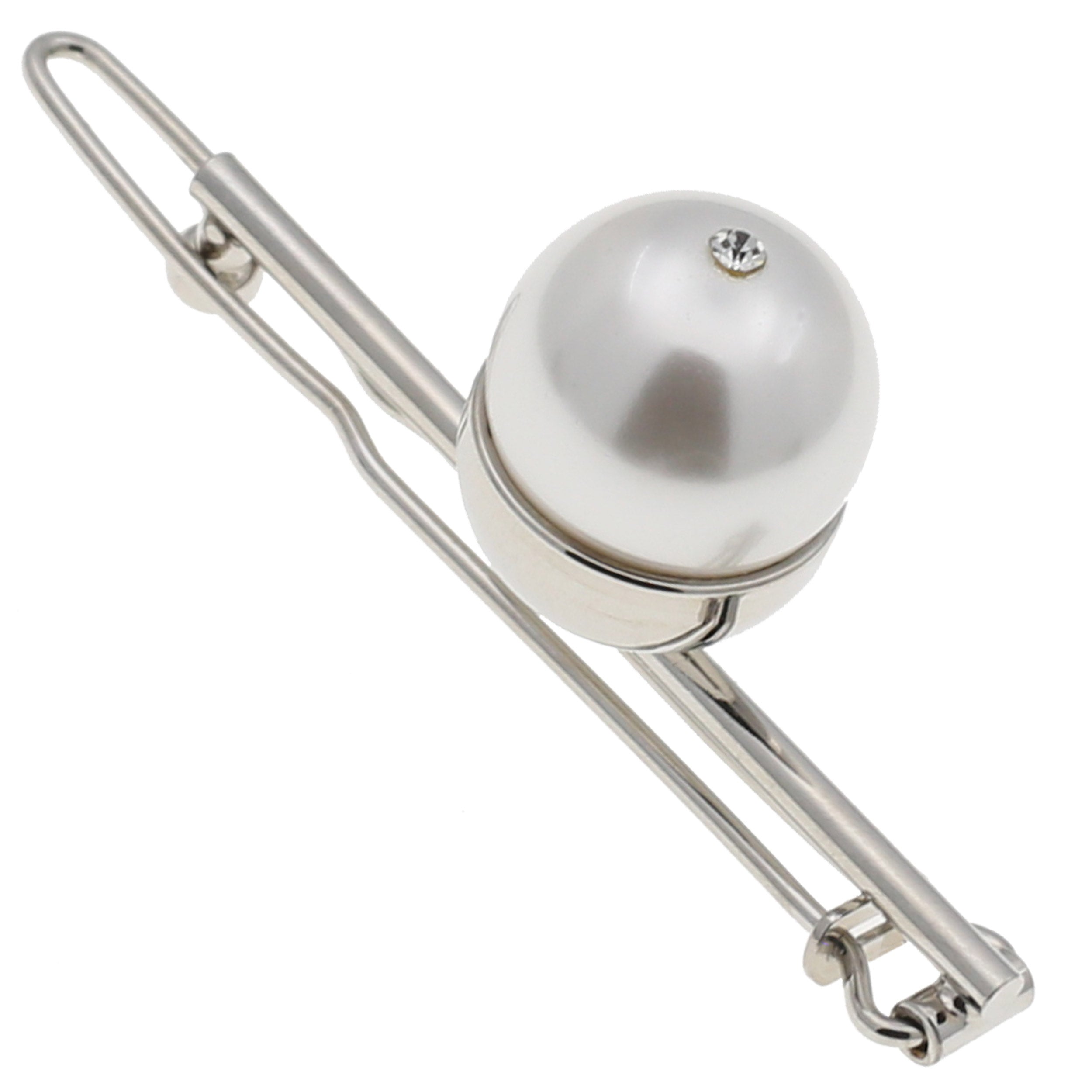 GA248 2.75 Inch Wedding Bridal Hair Barrette Slide-In Clip Silver and White Pearls