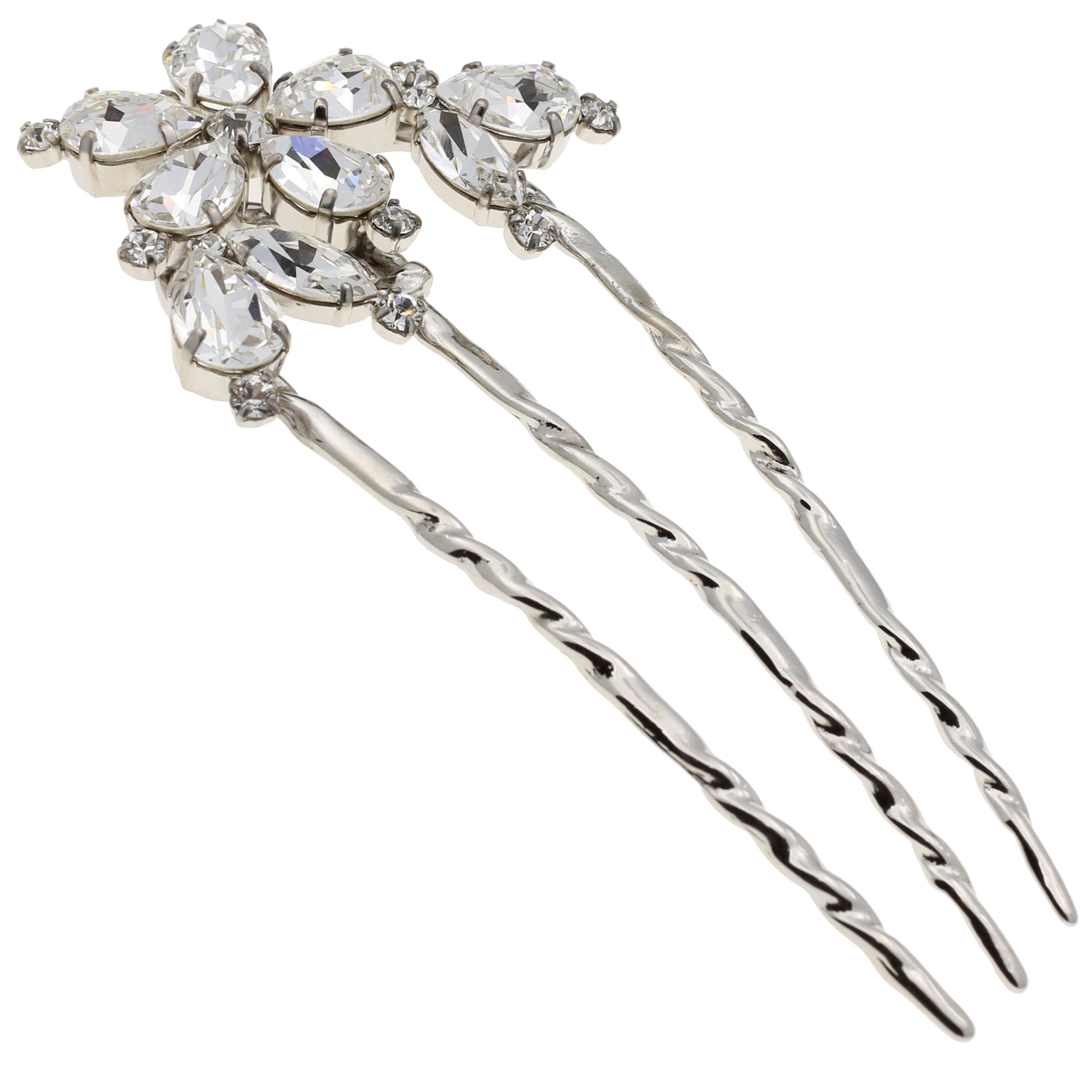 GA260 5 Inch Wedding Bridal Large U-Shape Hairpins Twist Stick Pins Silver with Swarovski Crystals