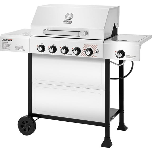 GA5401T 5-Burner BBQ Liquid Propane Gas Grill with Side Burner, Stainless Steel 61,000 BTU Output for Patio Garden Picnic Backyard Cooking, Silver