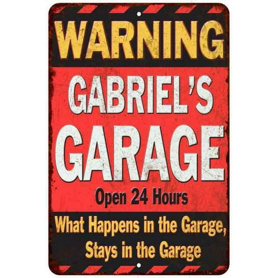 GABRIEL'S Garage Warning Man Cave Wall Decor 12x18 Metal Sign 112180030223