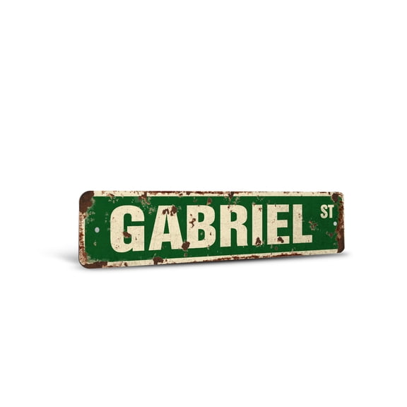 GABRIEL Vintage Style Rustic Street Sign – Childrens Name Room Sign Retro Decorative Wall Sign for Home, Bar, Garage, or Outdoor Use | 4" X 18" Aluminum Metal Road Sign