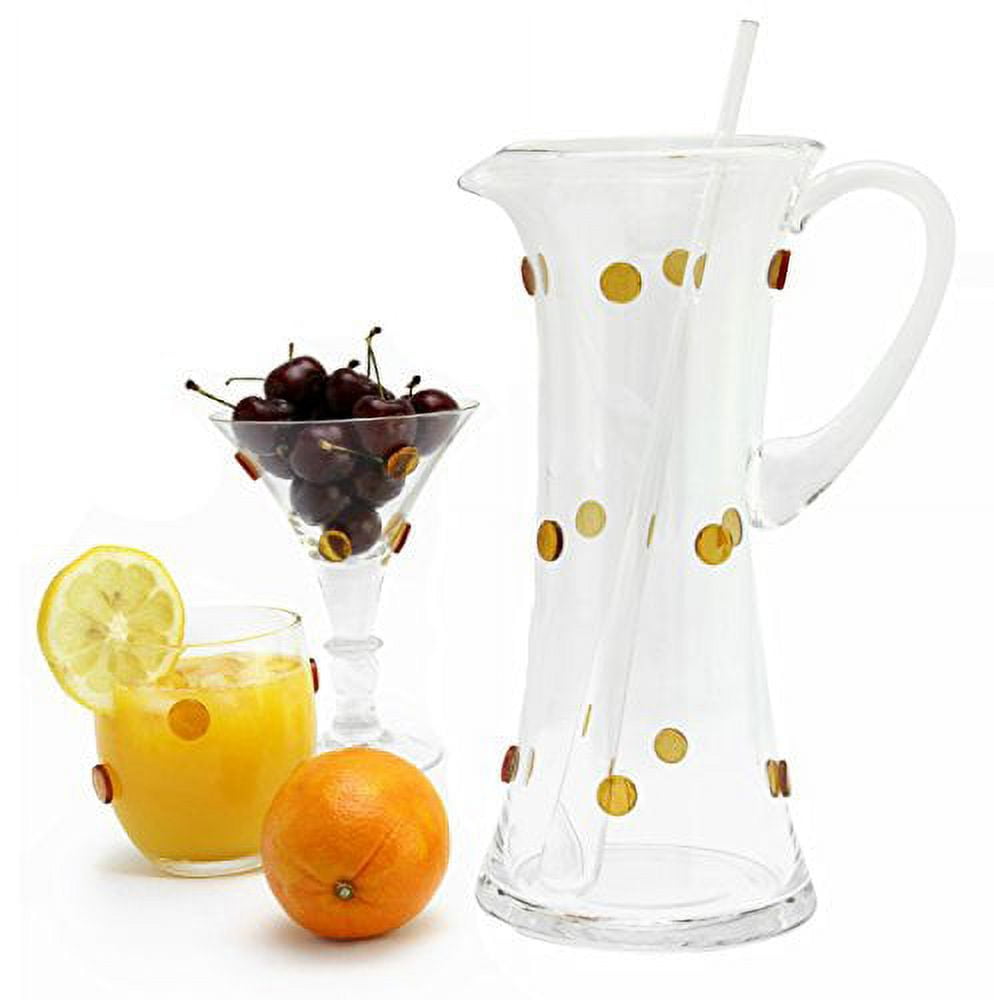 Tall Clear Glass Martini Pitcher with Gold Dots and Stirrer