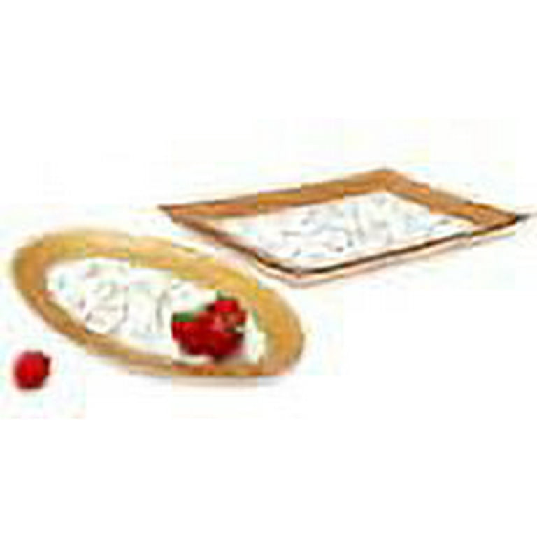 GAC Tempered Glass Oval Platter and Rectangular Serving Tray Set Gold Decorative Serving Platters Break and Chip Resistant Microwave Safe Oven