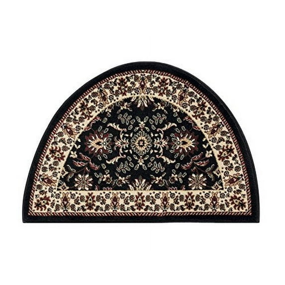 GAD 2'2" x 3'3" Classic Traditional Design Hearth Slice Rug Intricate Vivid Colors. Fire and Flame Resistant Moon Shaped Black Rug