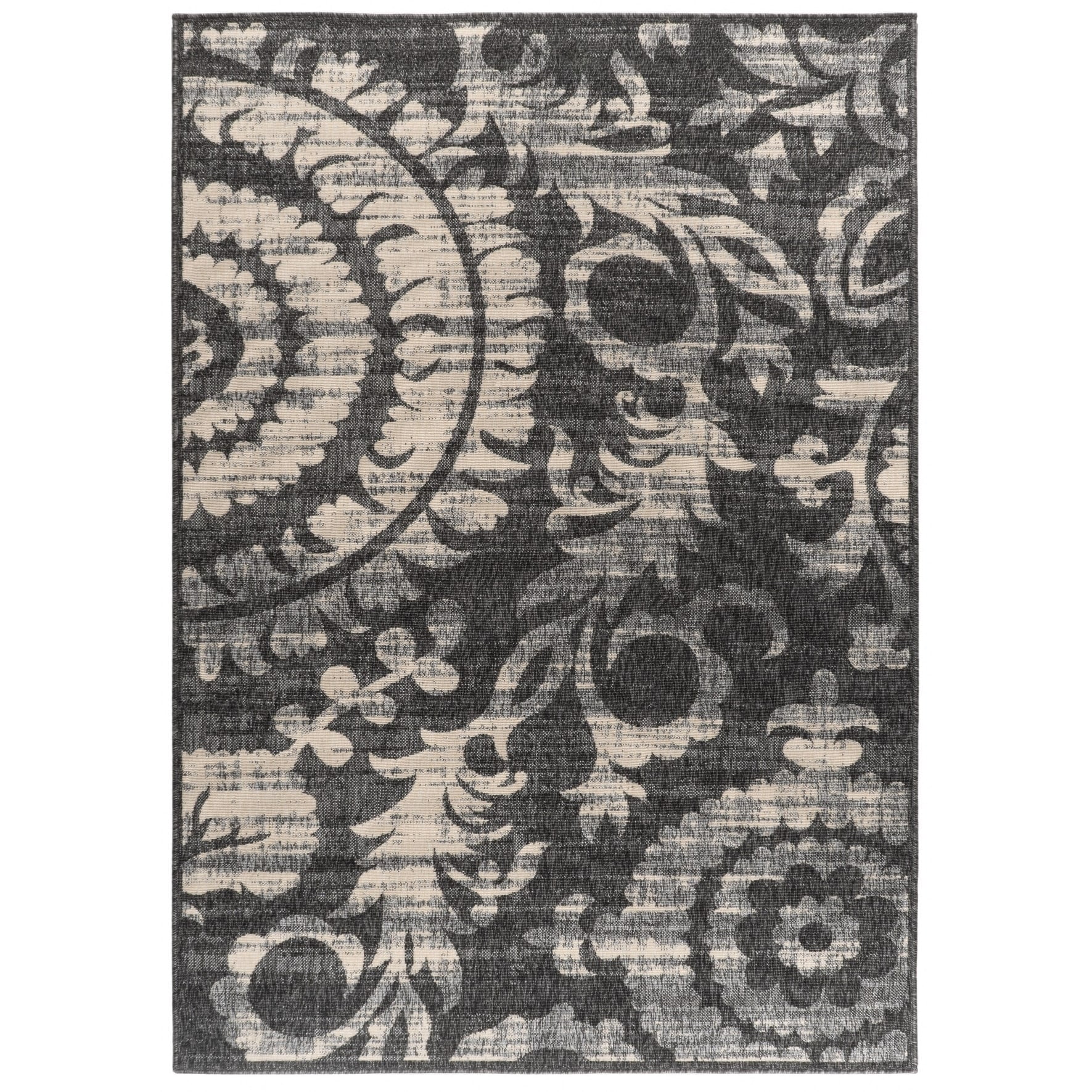 GAD Antalya Botanical Swirl Indoor Outdoor Area Rug Charcoal/Ivory 5'3 ...