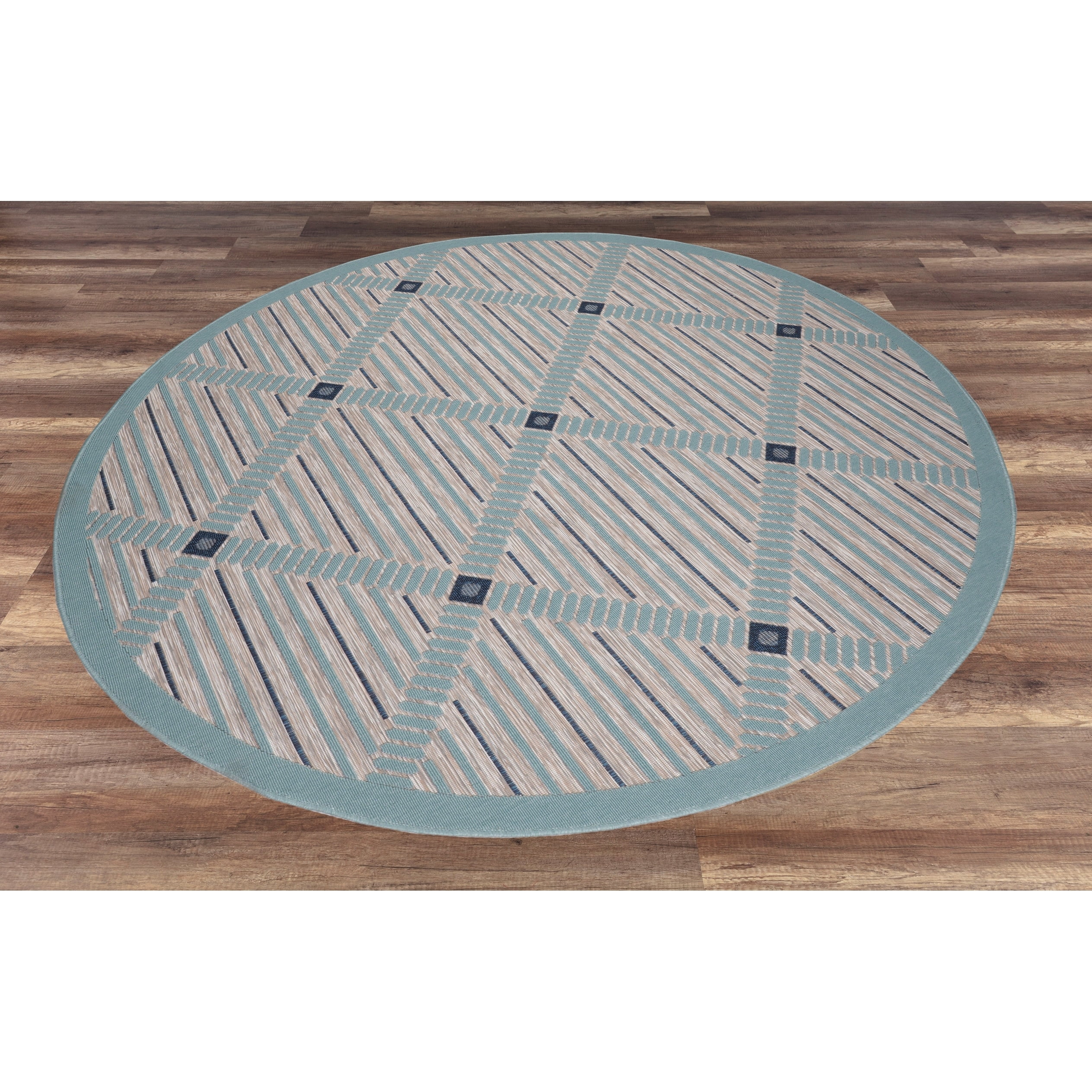 Round Pet Rug GAD Daniel Elite Geometric Indoor Outdoor Area Rug BLUE-GREY 6'7