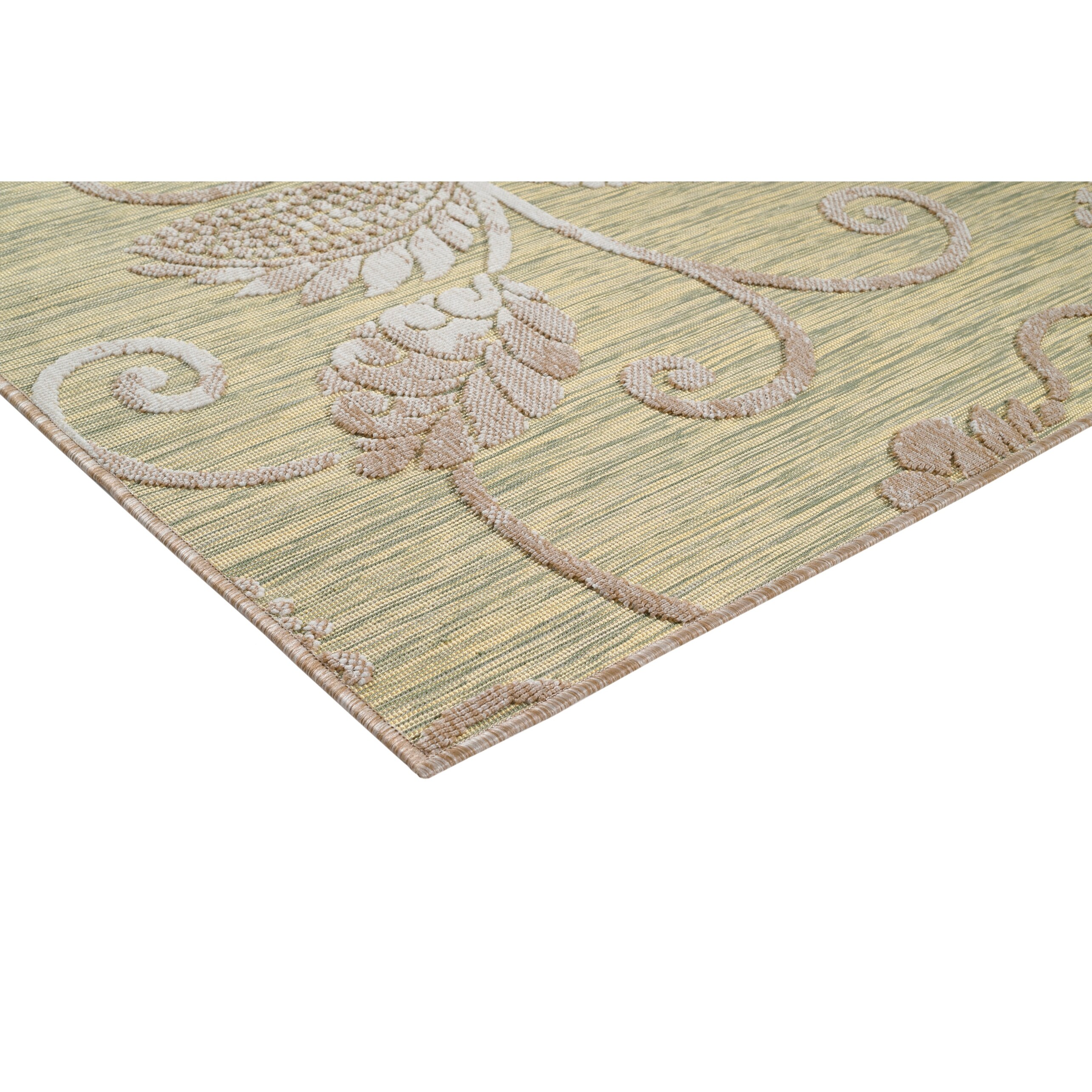 GAD Foley Botanical Swirl Indoor Outdoor Area Rug GREEN-IVORY 6'7 ...