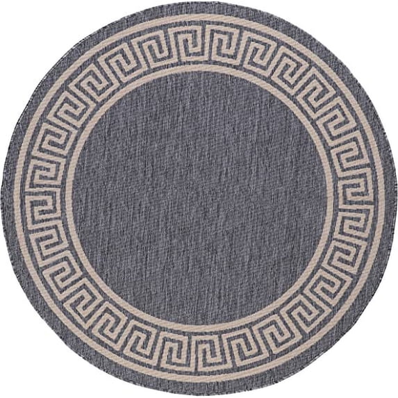 GAD Great American Distributors Premium Indoor/Outdoor Patio Greek Key Design Area Rug - Inside/Outside Stain & Fade Resistant Rug for The Porch, High Traffic Deck or Lanai (Grey Beige, 5'3" Round)